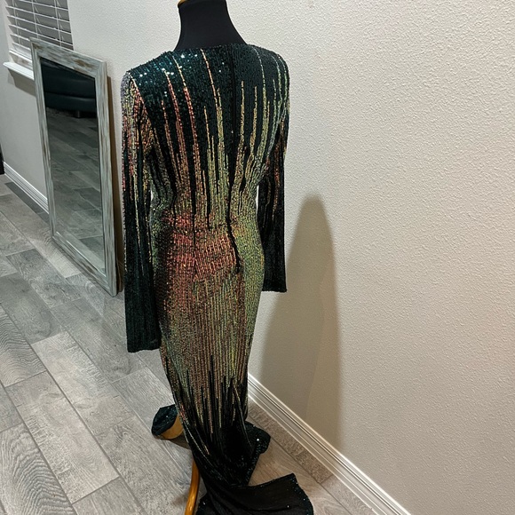 V Neck Maxi Sequin Multicolored Evening Dress - Picture 8 of 8